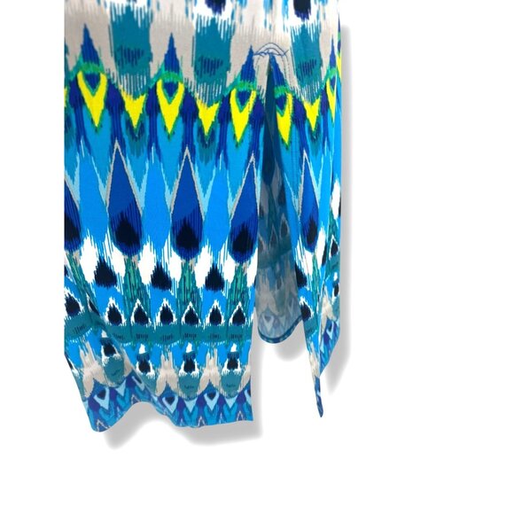 Dressbarn Blue Ikat Print Gold Chain Halter Neck Blouson Maxi Dress Sz 16 Summer - Picture 5 of 9